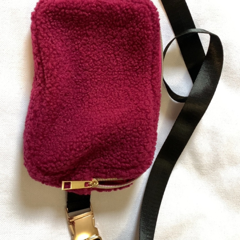 Stylish Burgundy Fleece Crossbody Bag
